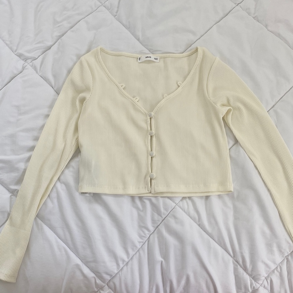 Mango White Cropped Cardigan - size s